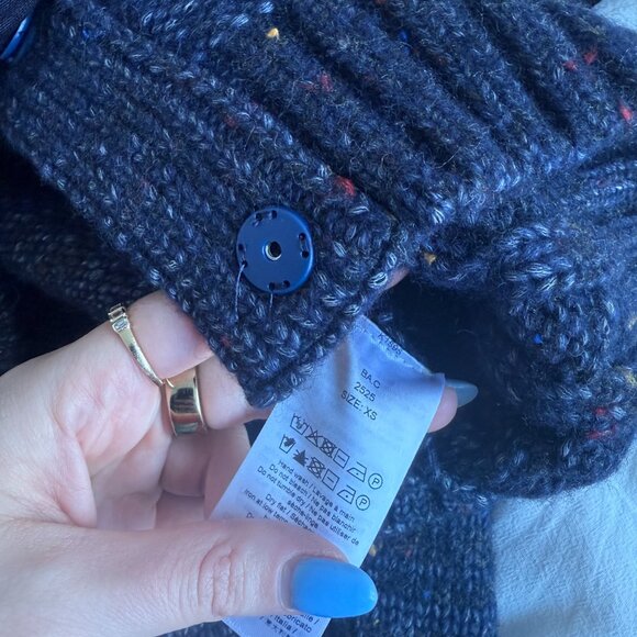 NWT Ganni Cropped Cardigan Sweater Poplin Collar In Sky Captain Cable Knit Wool - Picture 5 of 10